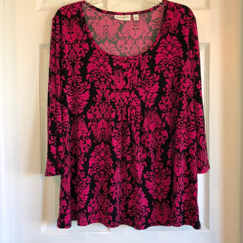 EUC Susan Graver 3/4 Sleeve Top Size L